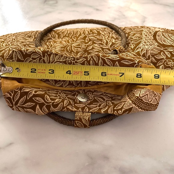 Brown Gold‎ Batik Print Beaded Handle Beaded Bag Purse Women - Picture 8 of 8